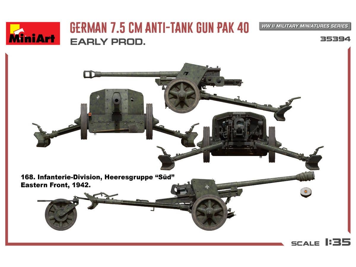 MiniArt 1/35 German 7.5cm Anti-Tank Gun PaK 40. Early Prod Vehicle kits | 5905090346210