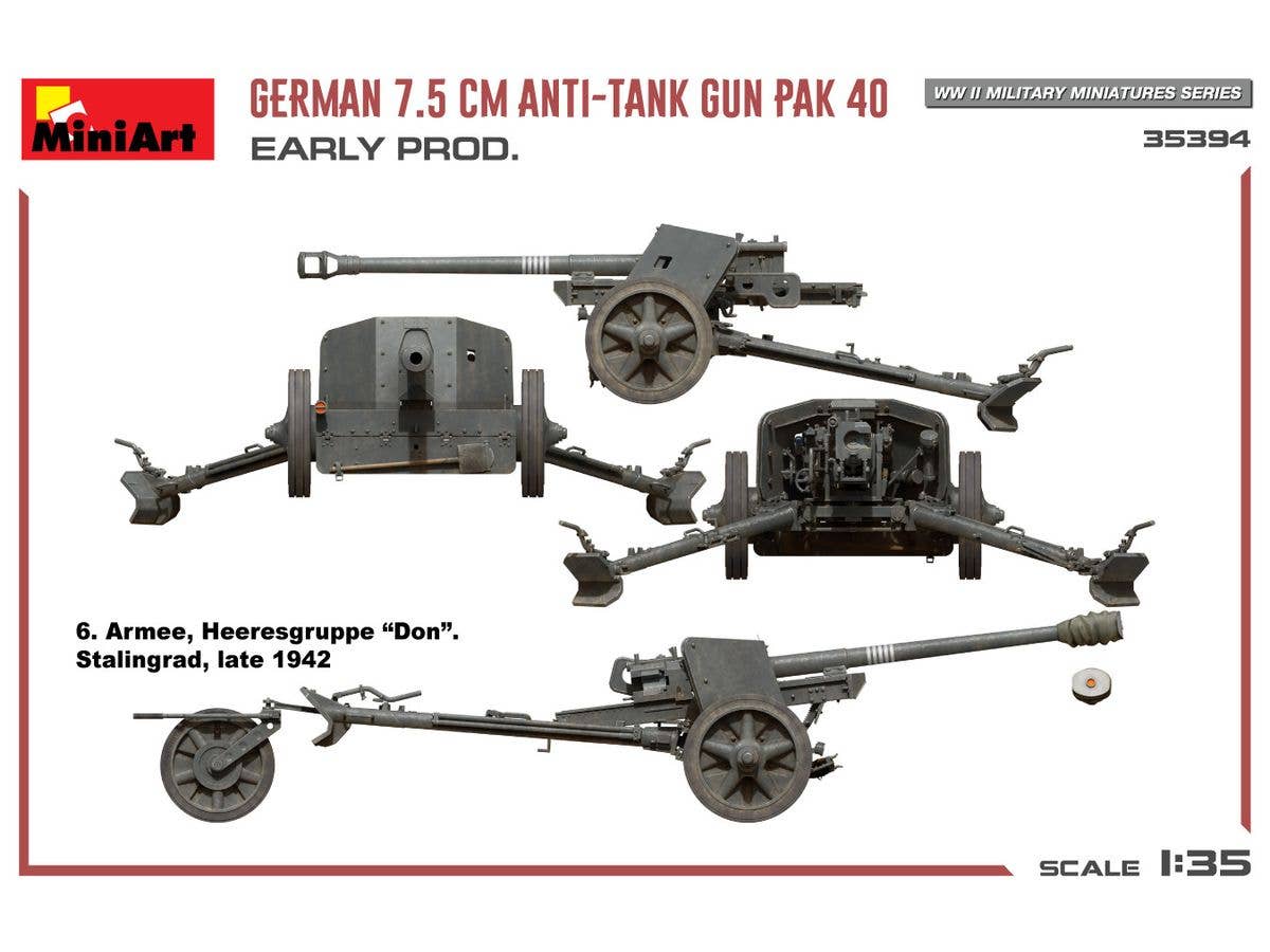 MiniArt 1/35 German 7.5cm Anti-Tank Gun PaK 40. Early Prod Vehicle kits | 5905090346210