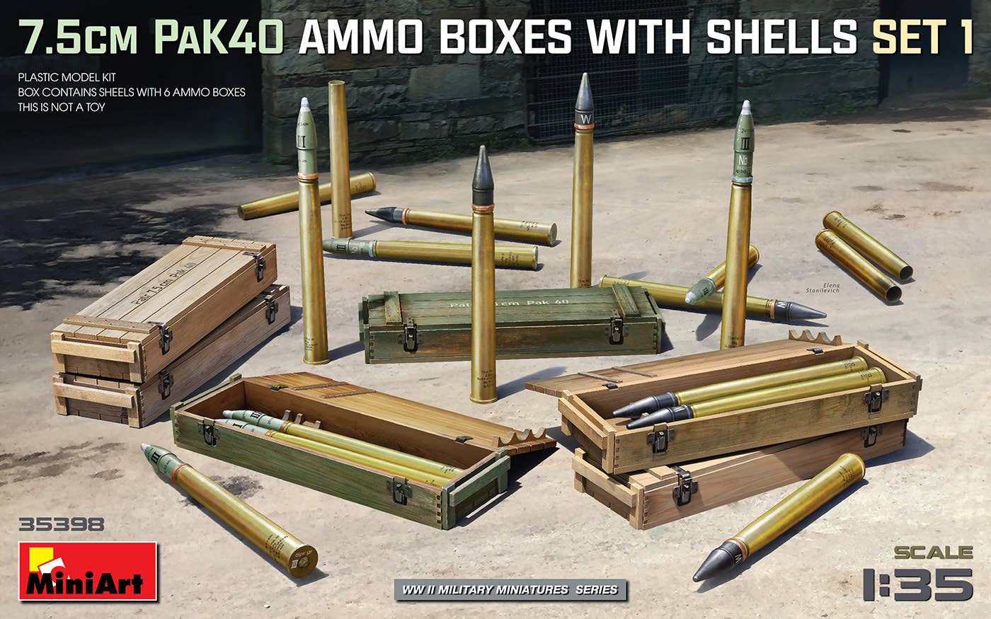 MiniArt 1/35 7.5cm PaK40 Ammo Boxes w/Shells Set 1 | 5905090346234