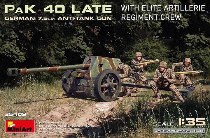 MiniArt 1/35 German 7.5cm Anti-Tank Gun PaK 40 Late w/Elite Artillerie Regiment Crew | 5905937497372