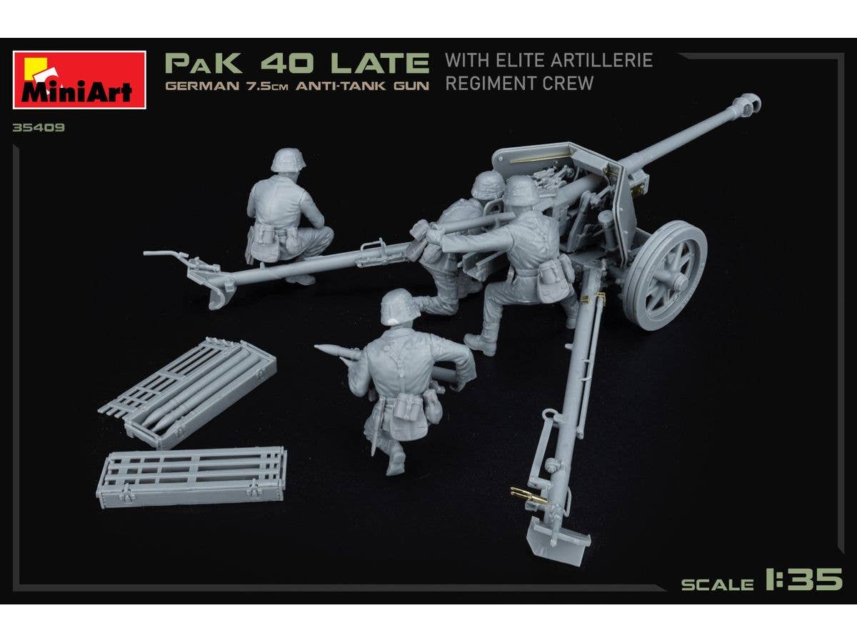 MiniArt 1/35 German 7.5cm Anti-Tank Gun PaK 40 Late w/Elite Artillerie Regiment Crew | 5905937497372