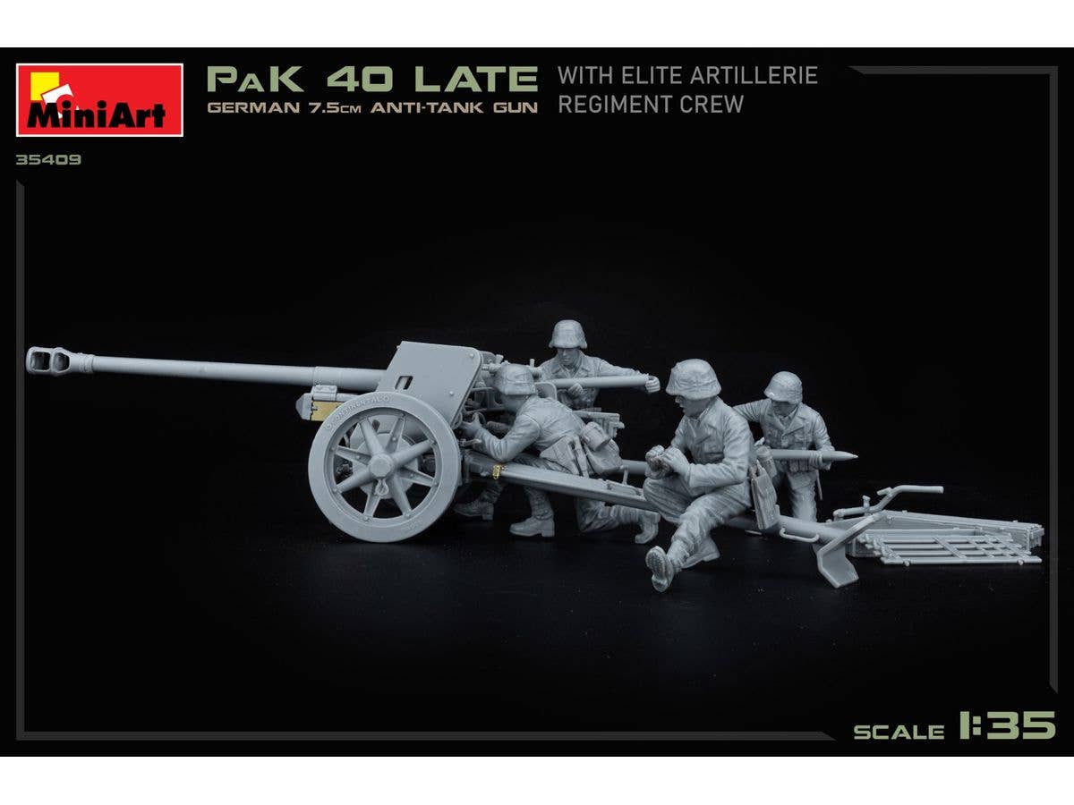 MiniArt 1/35 German 7.5cm Anti-Tank Gun PaK 40 Late w/Elite Artillerie Regiment Crew | 5905937497372