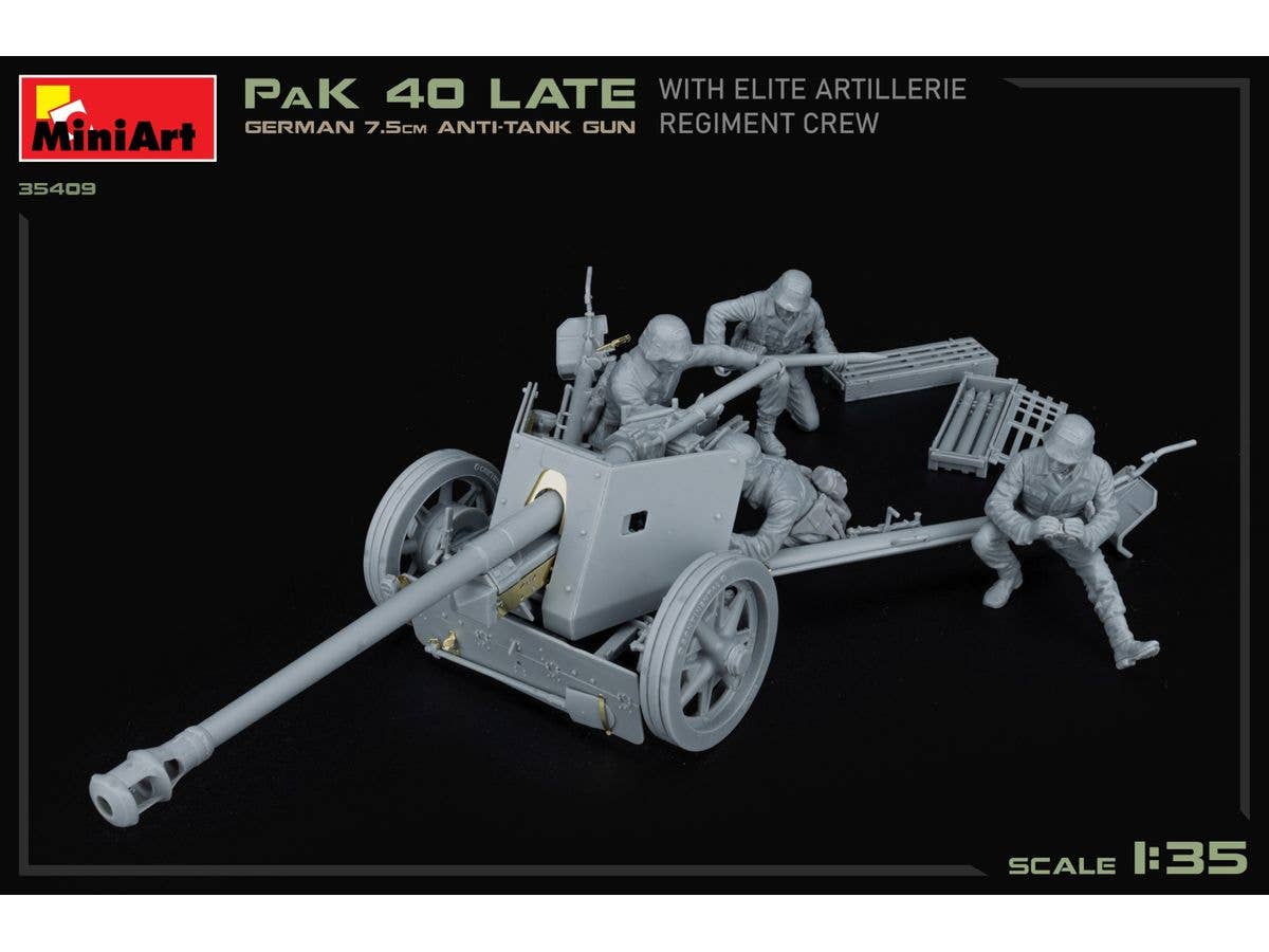 MiniArt 1/35 German 7.5cm Anti-Tank Gun PaK 40 Late w/Elite Artillerie Regiment Crew | 5905937497372