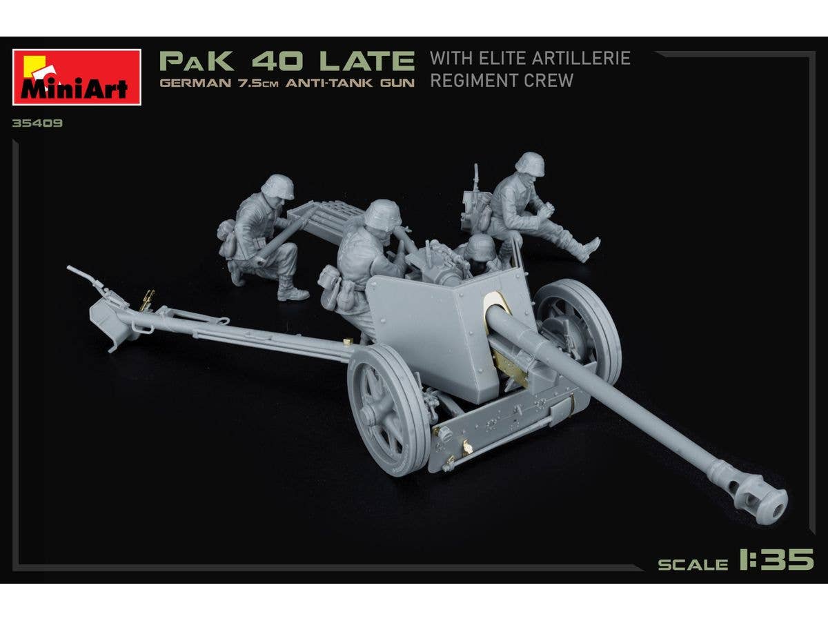 MiniArt 1/35 German 7.5cm Anti-Tank Gun PaK 40 Late w/Elite Artillerie Regiment Crew | 5905937497372