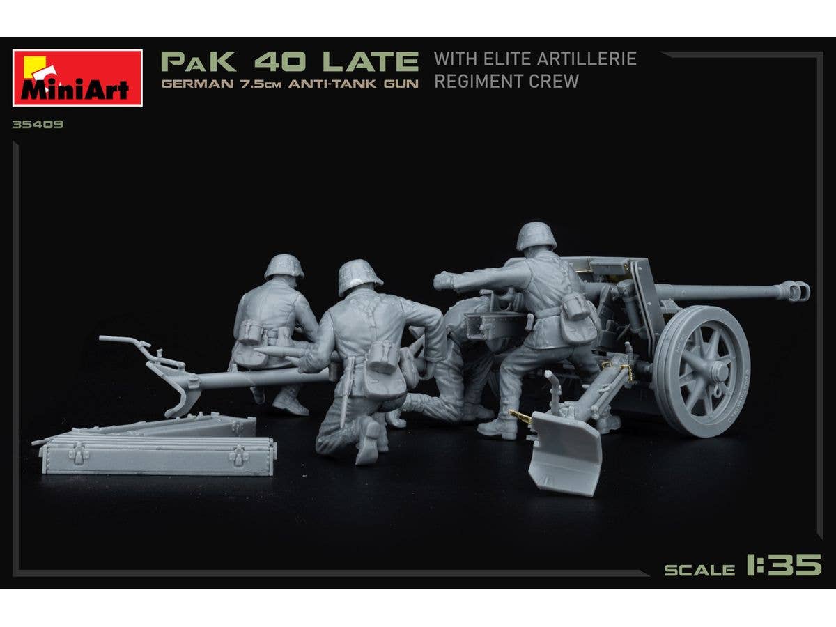 MiniArt 1/35 German 7.5cm Anti-Tank Gun PaK 40 Late w/Elite Artillerie Regiment Crew | 5905937497372