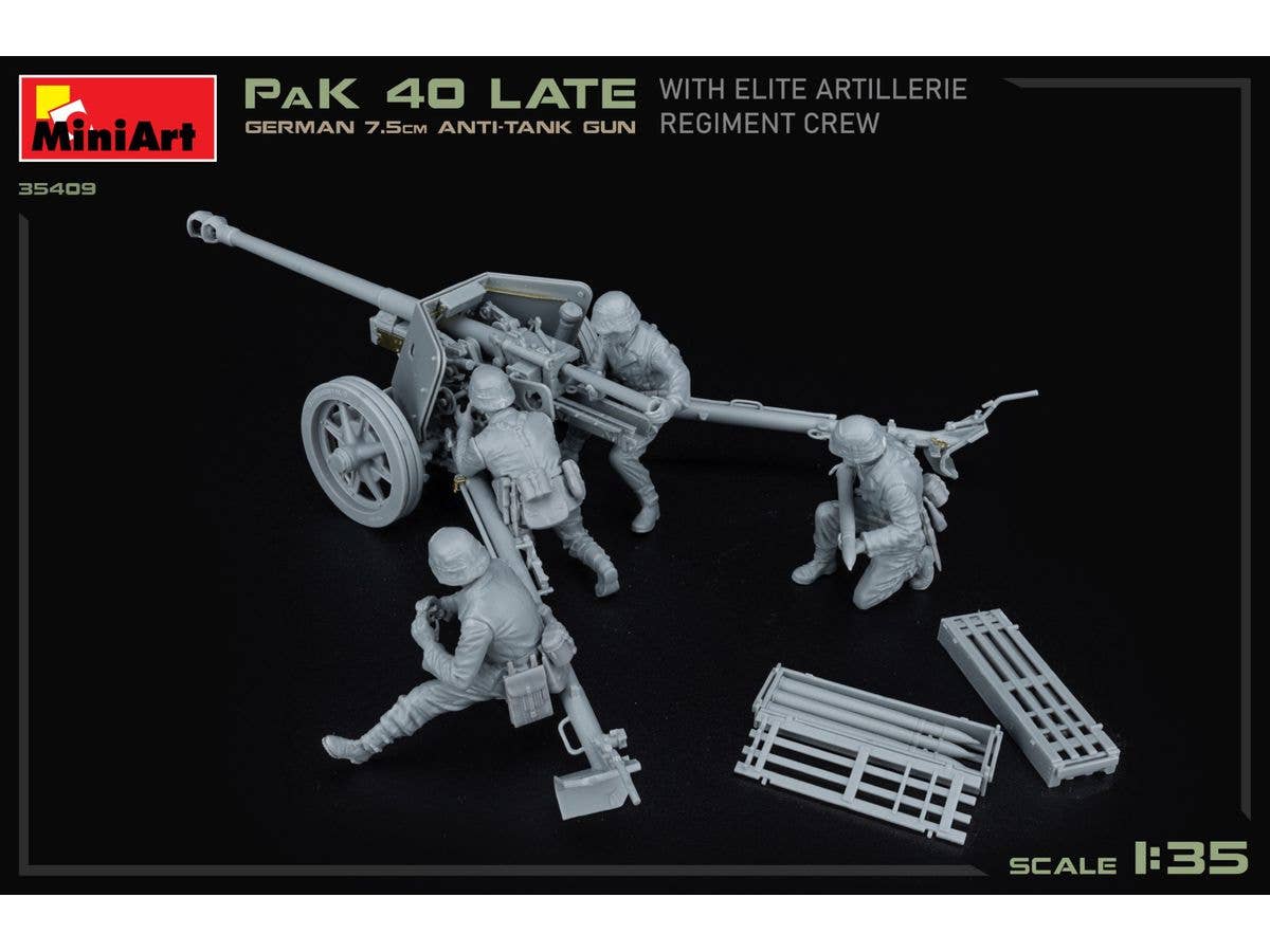 MiniArt 1/35 German 7.5cm Anti-Tank Gun PaK 40 Late w/Elite Artillerie Regiment Crew | 5905937497372