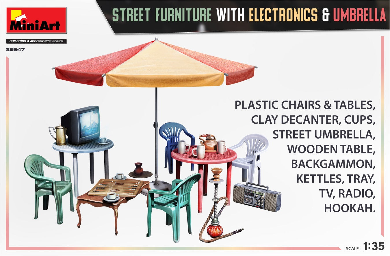Miniart 1/35 Street Furniture With Electronics & Umbrella | 4820183314444