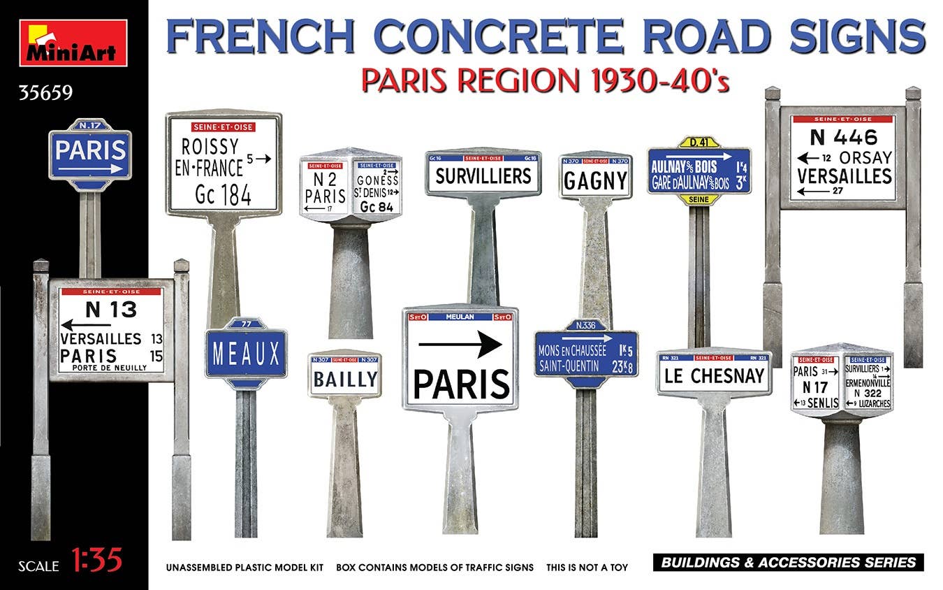 MiniArt 1/35 French Concrete Road Signs 1930-40's. Paris Region | 4820183314338