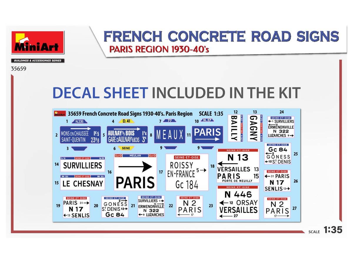 MiniArt 1/35 French Concrete Road Signs 1930-40's. Paris Region | 4820183314338