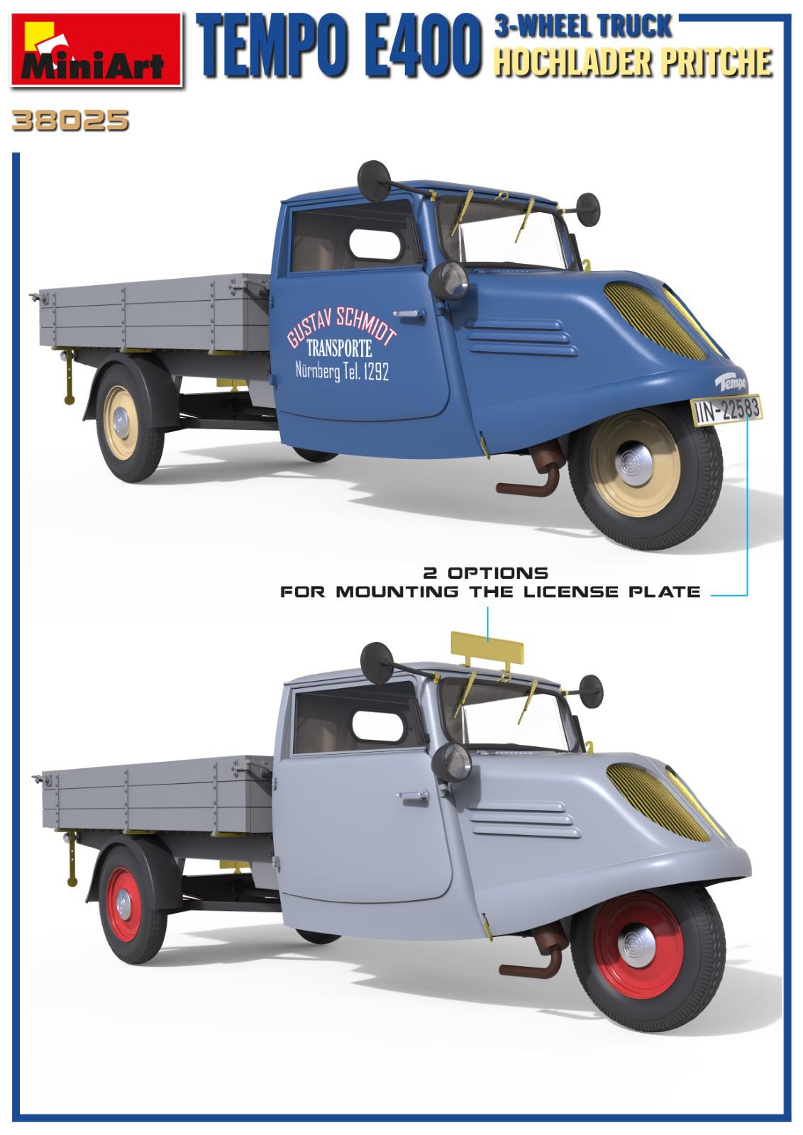 Miniart 1/35 Tempo E400 Hochlader Pritsche 3-Wheel Truck | 4820183314475