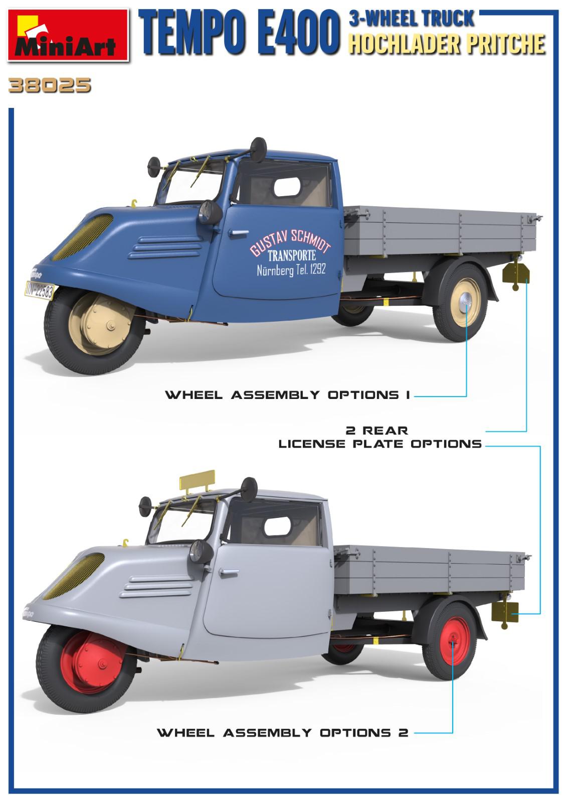 Miniart 1/35 Tempo E400 Hochlader Pritsche 3-Wheel Truck | 4820183314475