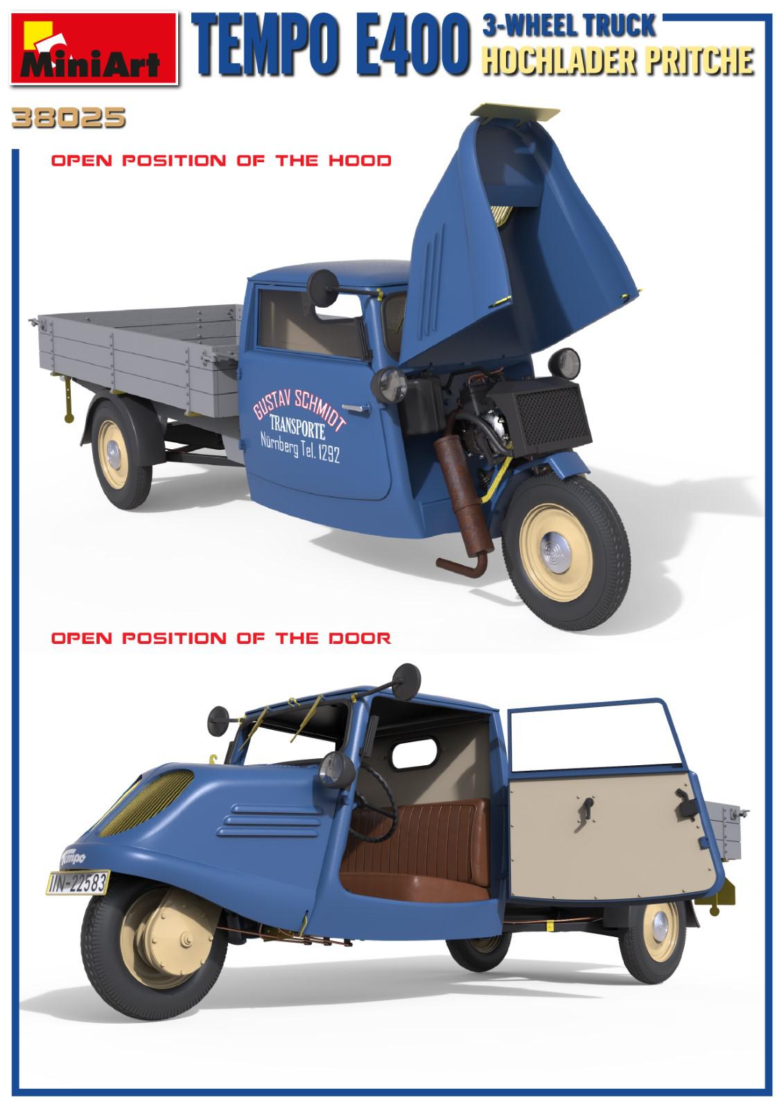 Miniart 1/35 Tempo E400 Hochlader Pritsche 3-Wheel Truck | 4820183314475