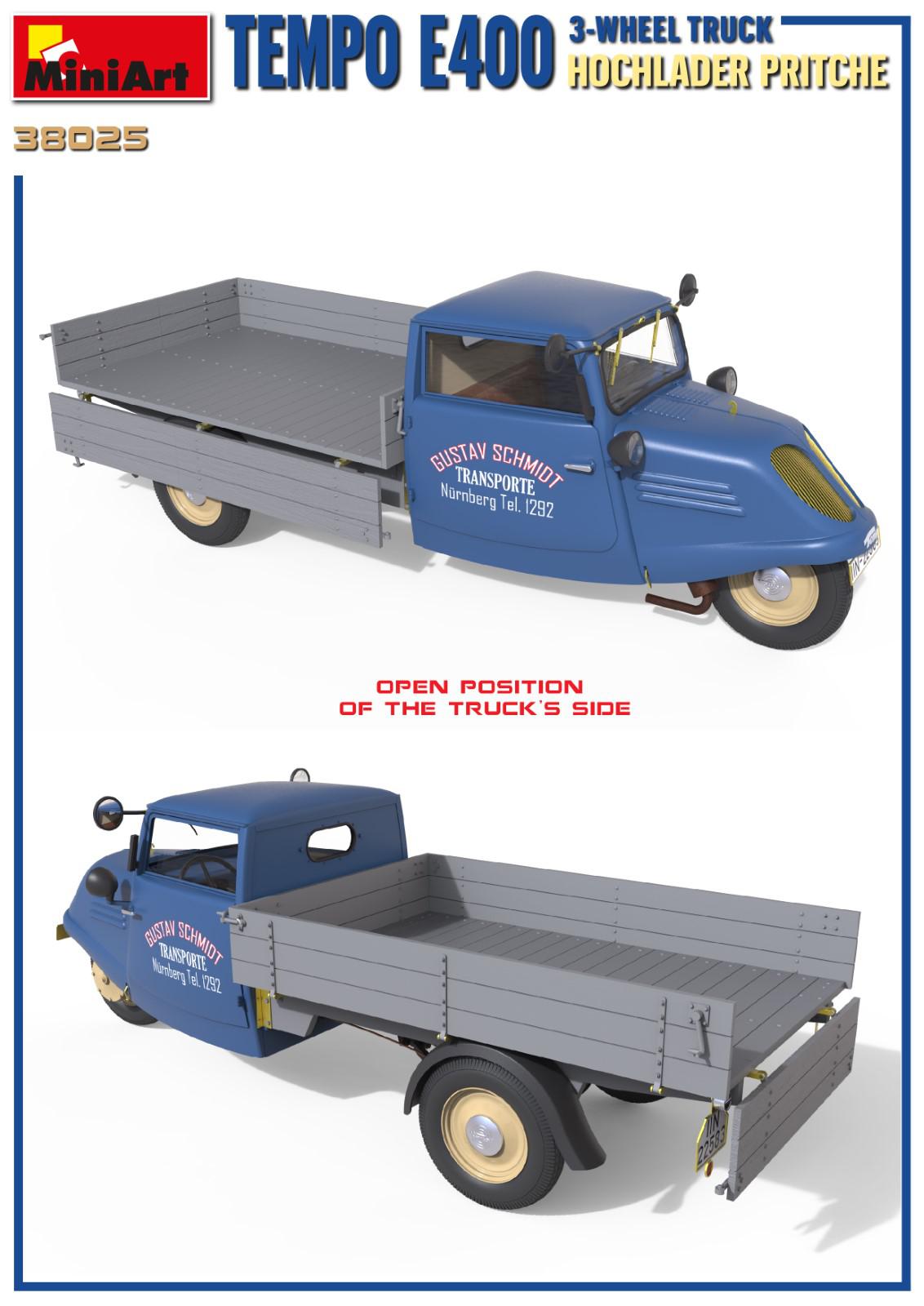 Miniart 1/35 Tempo E400 Hochlader Pritsche 3-Wheel Truck | 4820183314475
