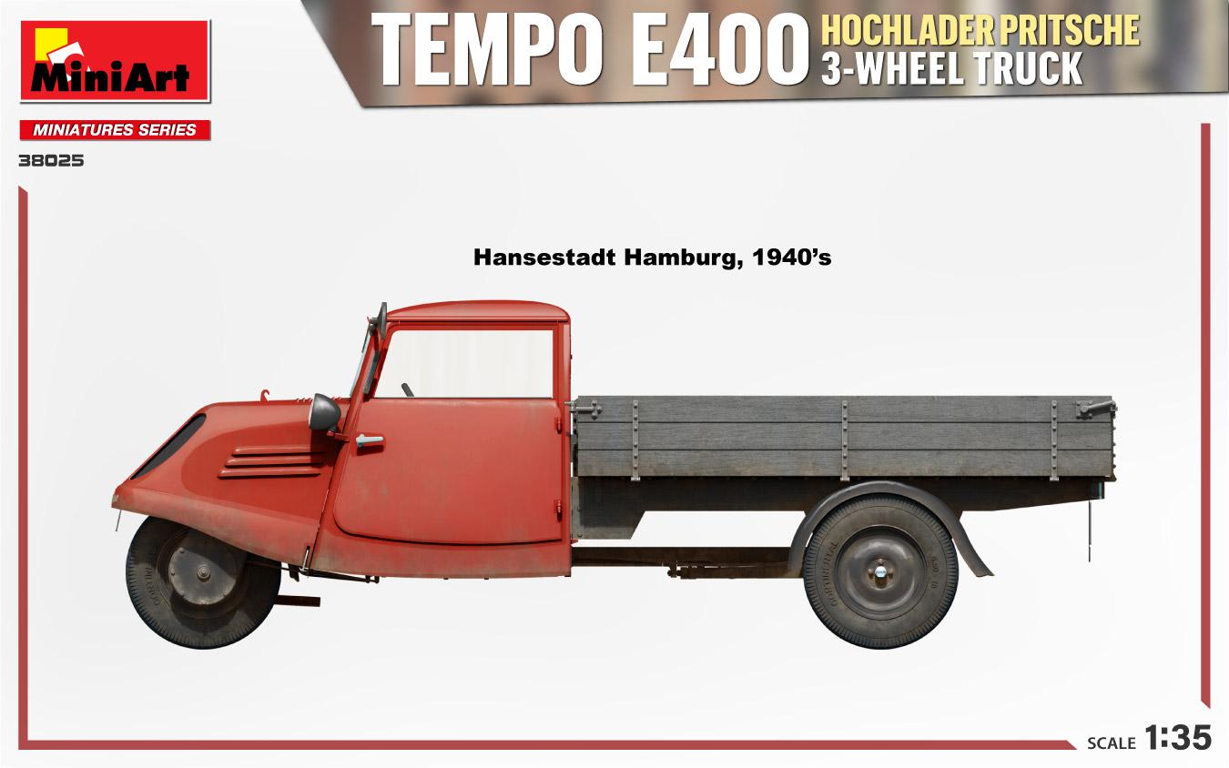 Miniart 1/35 Tempo E400 Hochlader Pritsche 3-Wheel Truck | 4820183314475