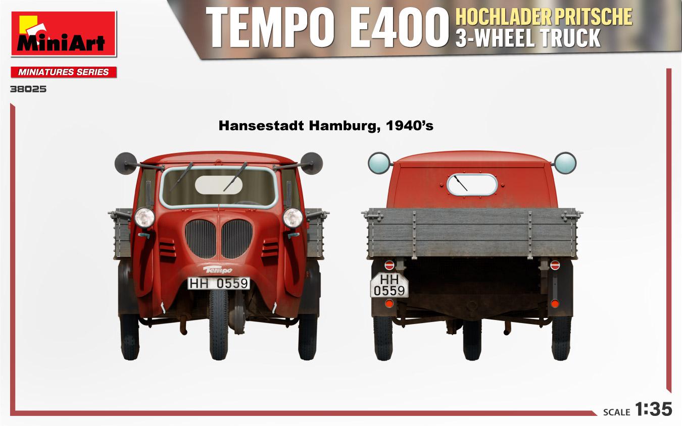 Miniart 1/35 Tempo E400 Hochlader Pritsche 3-Wheel Truck | 4820183314475
