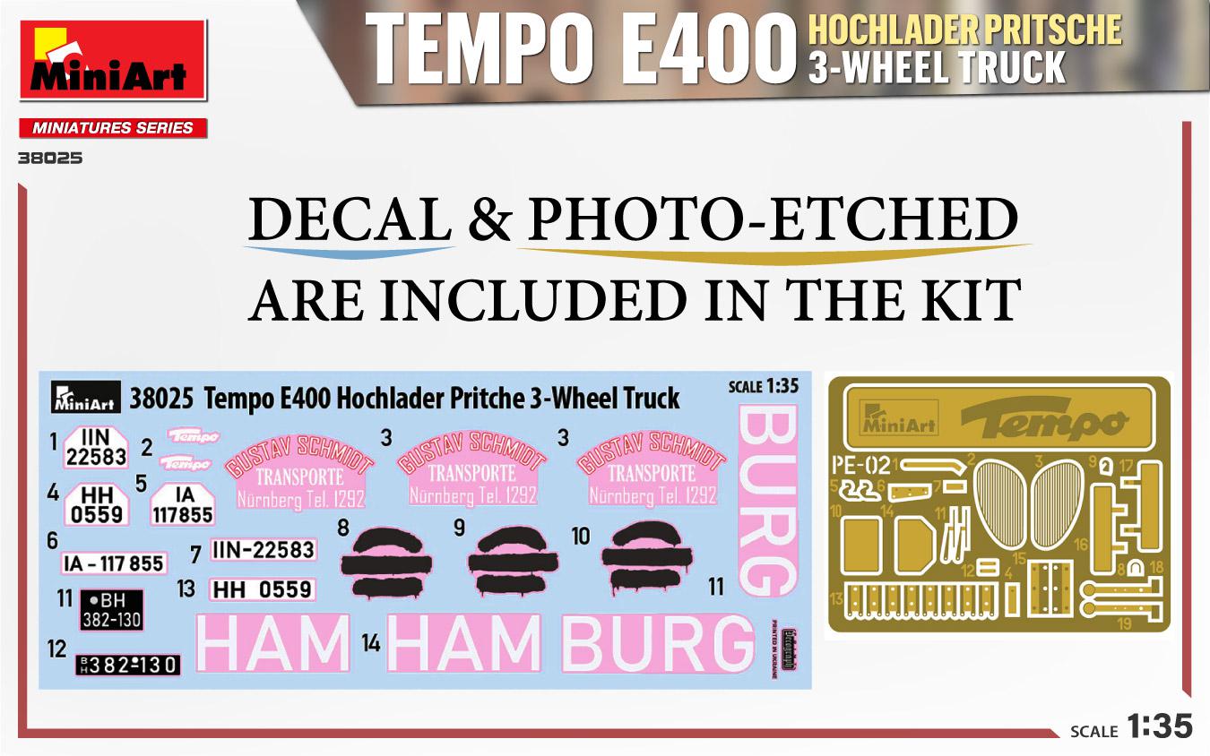 Miniart 1/35 Tempo E400 Hochlader Pritsche 3-Wheel Truck | 4820183314475