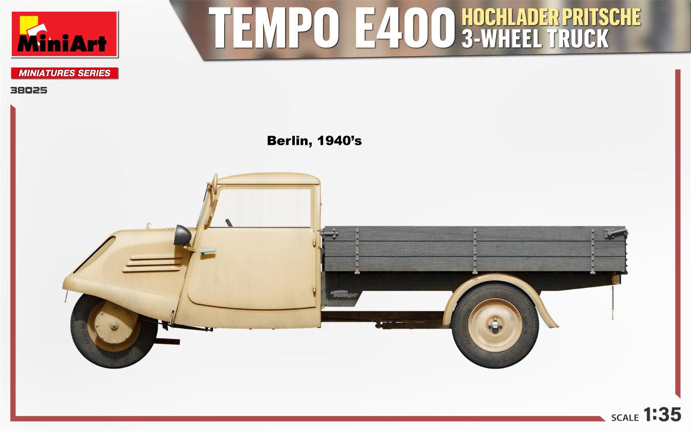 Miniart 1/35 Tempo E400 Hochlader Pritsche 3-Wheel Truck | 4820183314475