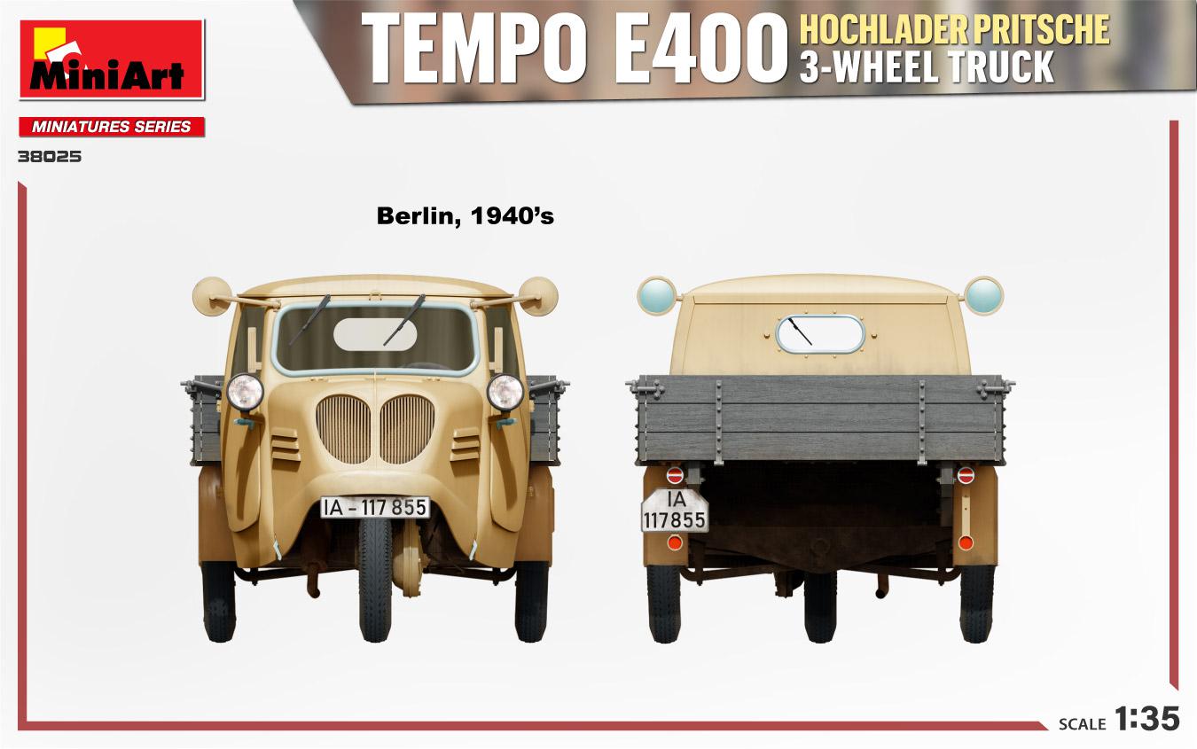 Miniart 1/35 Tempo E400 Hochlader Pritsche 3-Wheel Truck | 4820183314475