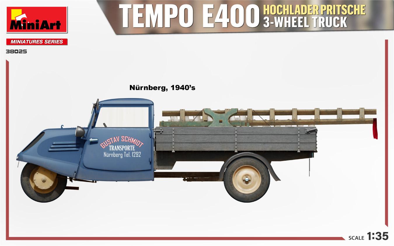 Miniart 1/35 Tempo E400 Hochlader Pritsche 3-Wheel Truck | 4820183314475