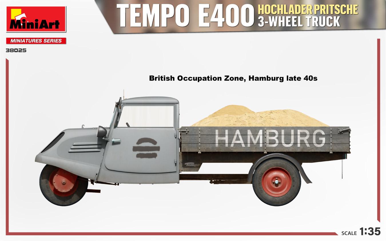 Miniart 1/35 Tempo E400 Hochlader Pritsche 3-Wheel Truck | 4820183314475