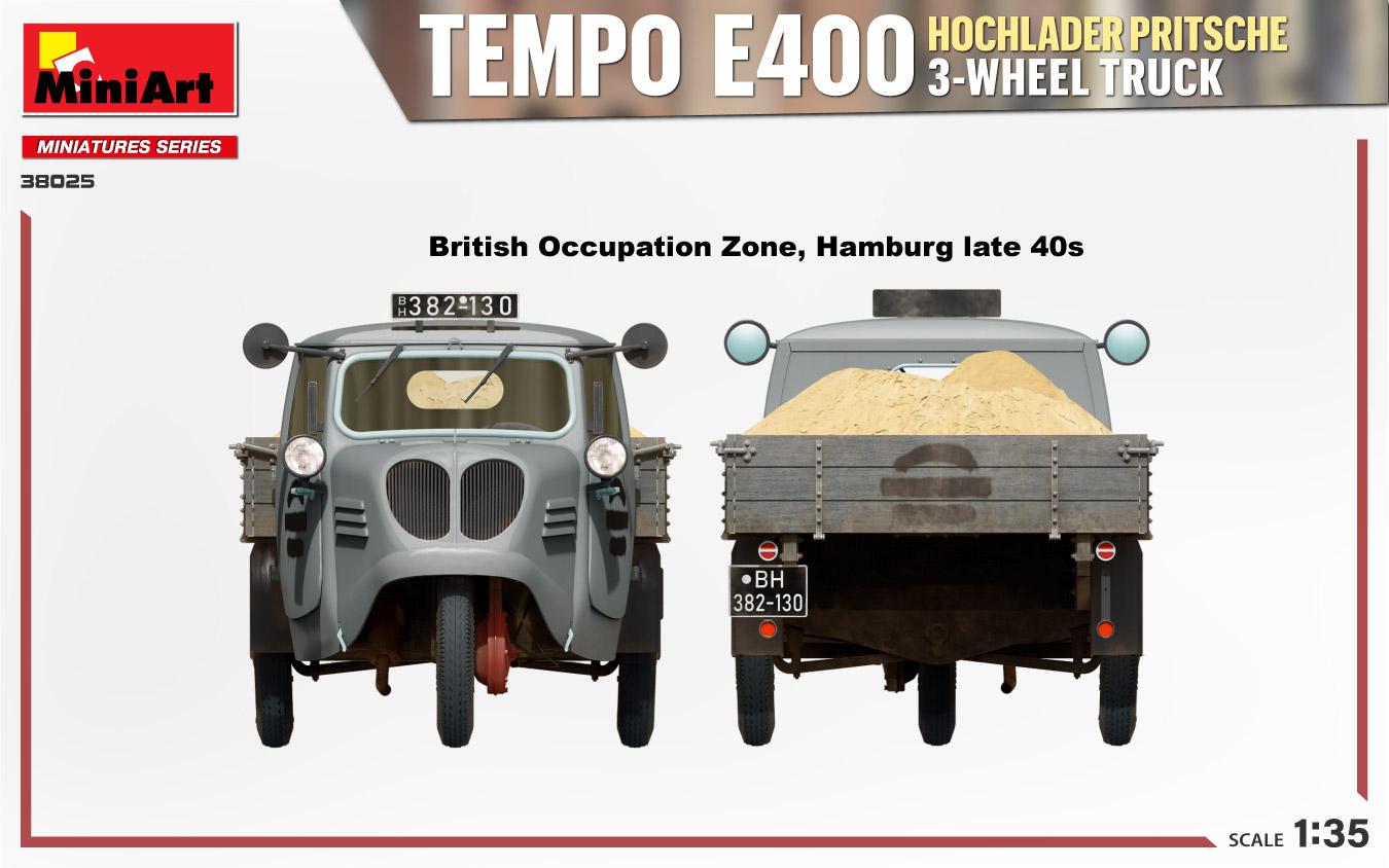 Miniart 1/35 Tempo E400 Hochlader Pritsche 3-Wheel Truck | 4820183314475