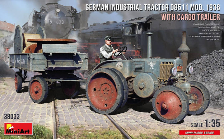 Miniart 1/35 German Industrial Tractor D8511 Mod. 1936 with Cargo Trailer (1 Figure) | 4820183314482