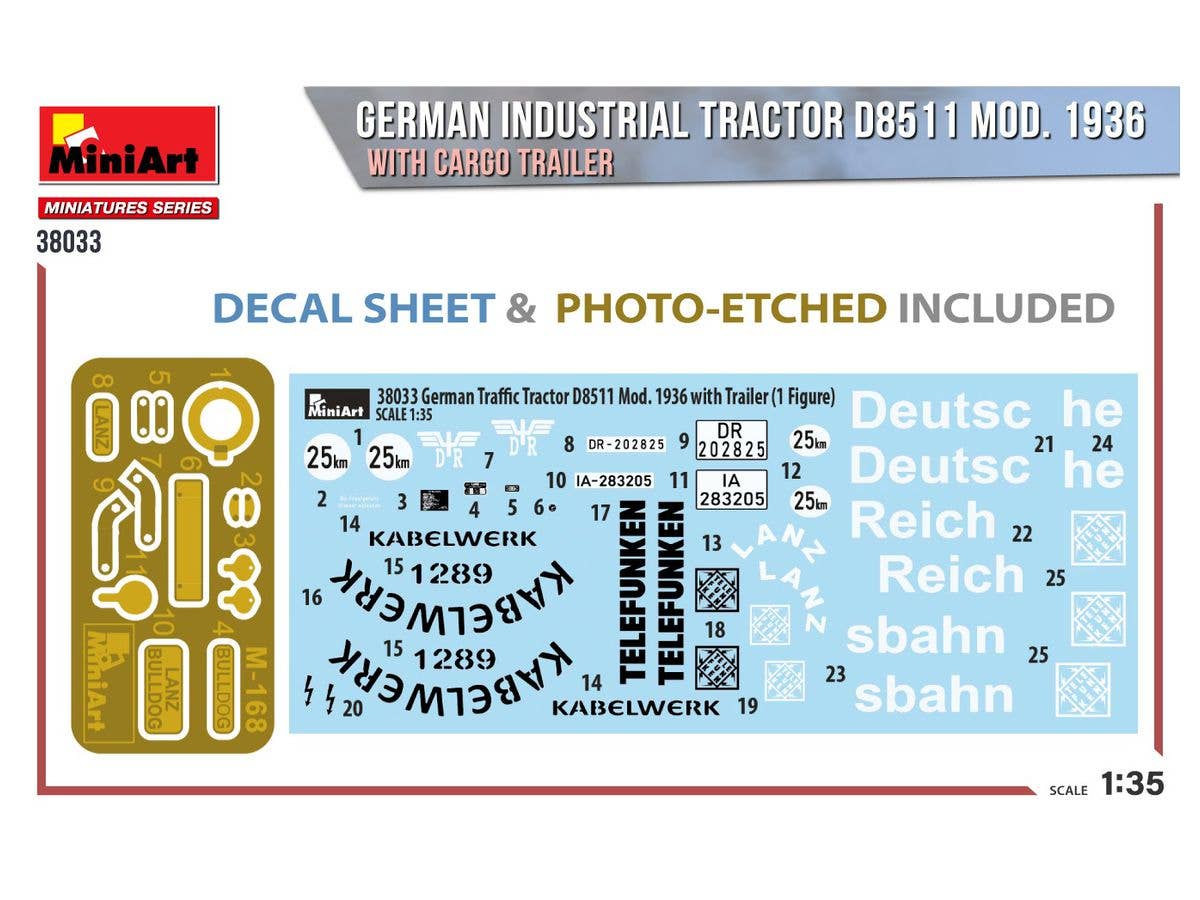 Miniart 1/35 German Industrial Tractor D8511 Mod. 1936 with Cargo Trailer (1 Figure) | 4820183314482