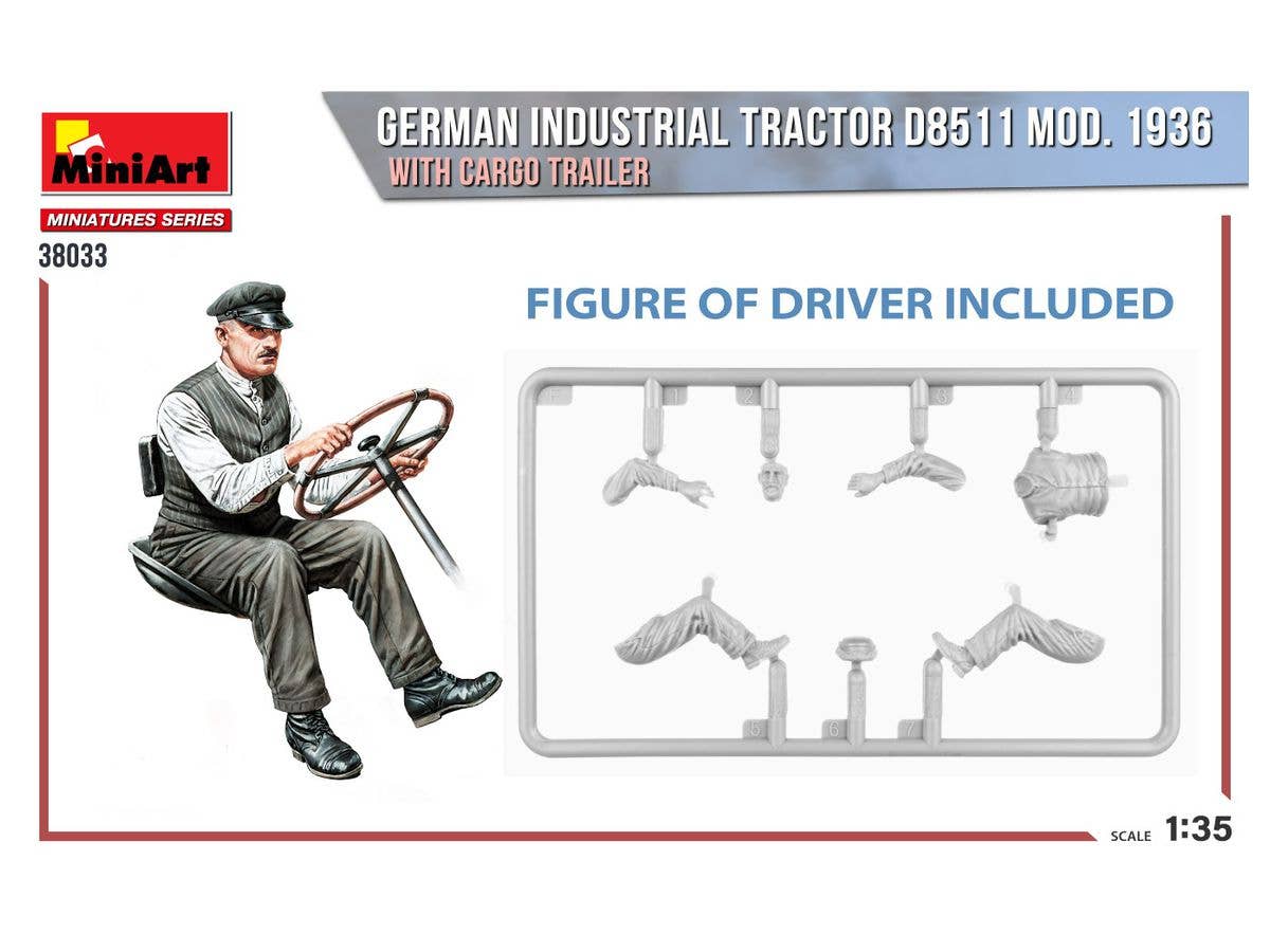 Miniart 1/35 German Industrial Tractor D8511 Mod. 1936 with Cargo Trailer (1 Figure) | 4820183314482