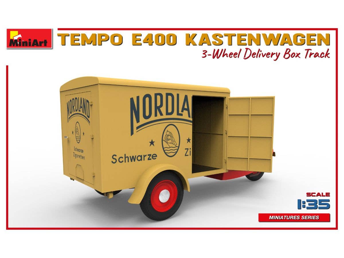 MiniArt 1/35 Tempo E400 Kastenwagen 3-Wheel Delivery Box Track Vehicle kits | 5905090346357