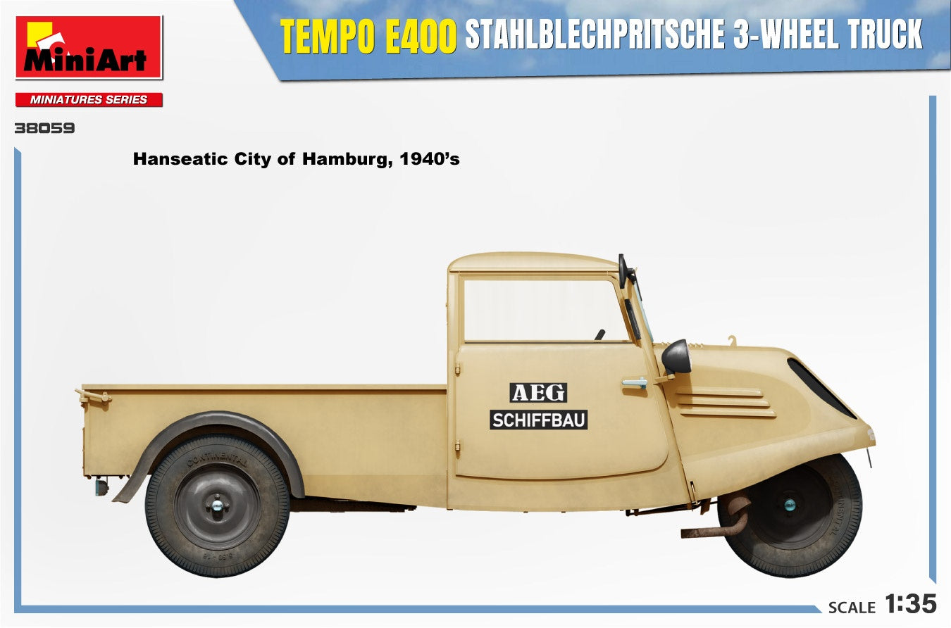 Miniart 1/35 Tempo E400 StahlblechPritsche 3-Wheel Truck | 5905090346388