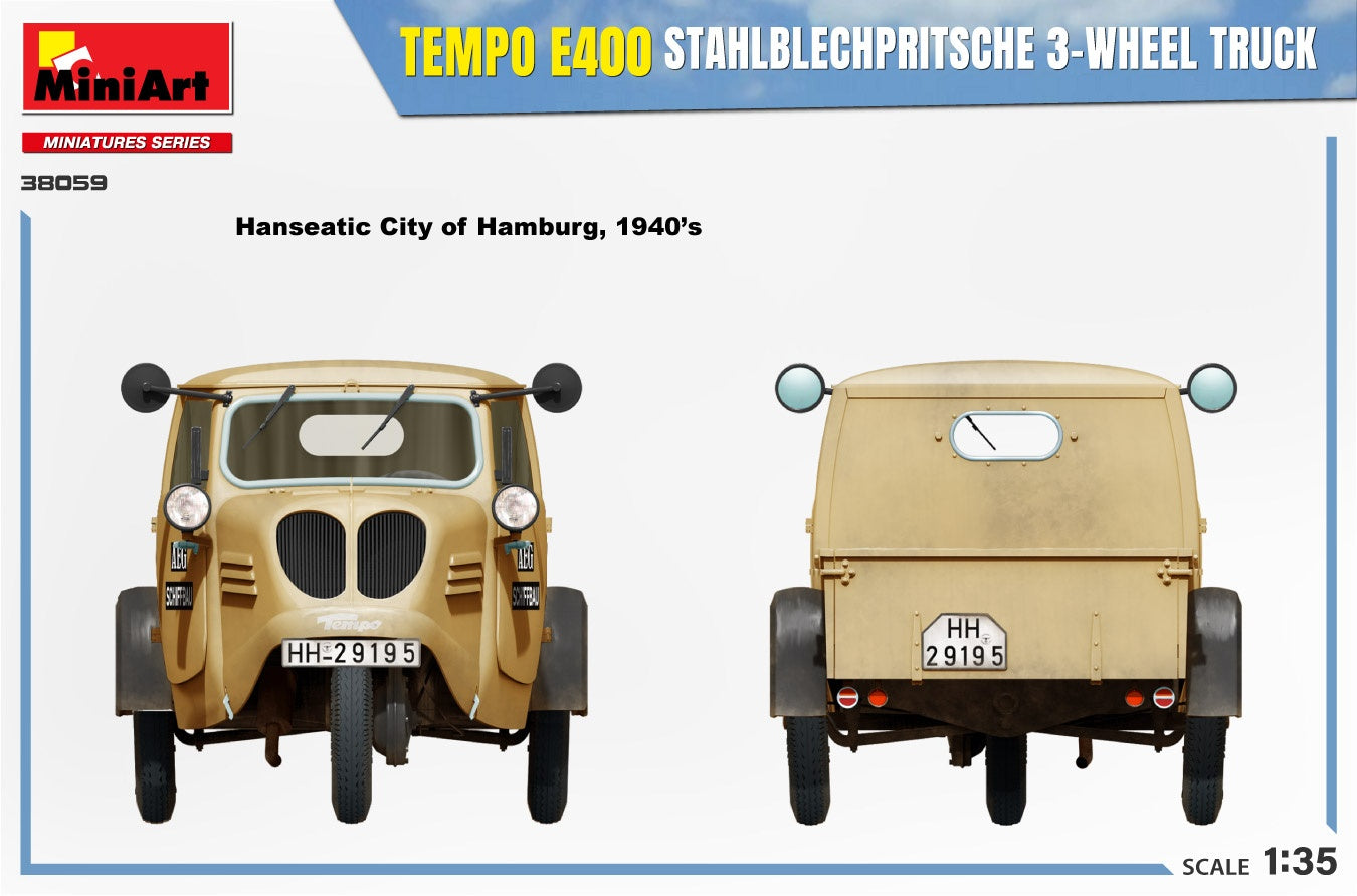 Miniart 1/35 Tempo E400 StahlblechPritsche 3-Wheel Truck | 5905090346388