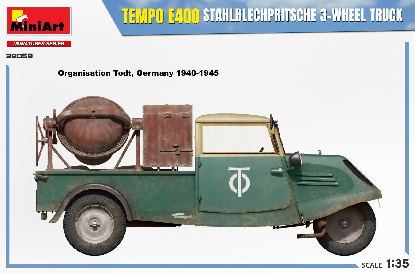 Miniart 1/35 Tempo E400 StahlblechPritsche 3-Wheel Truck | 5905090346388