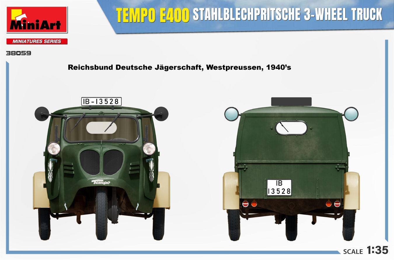 Miniart 1/35 Tempo E400 StahlblechPritsche 3-Wheel Truck | 5905090346388