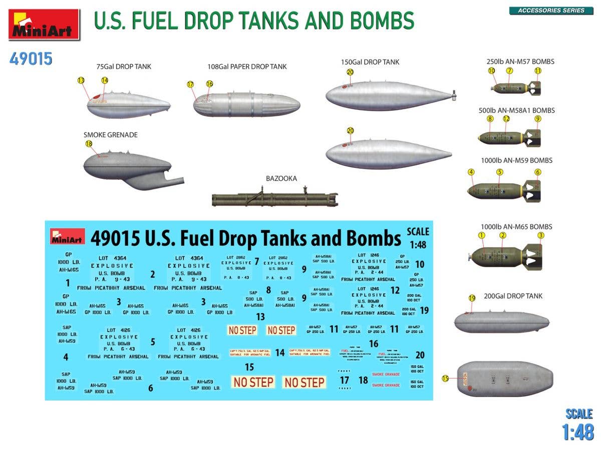 MiniArt 1/48 U.S. Fuel Drop Tanks and Bombs | 5905937497495
