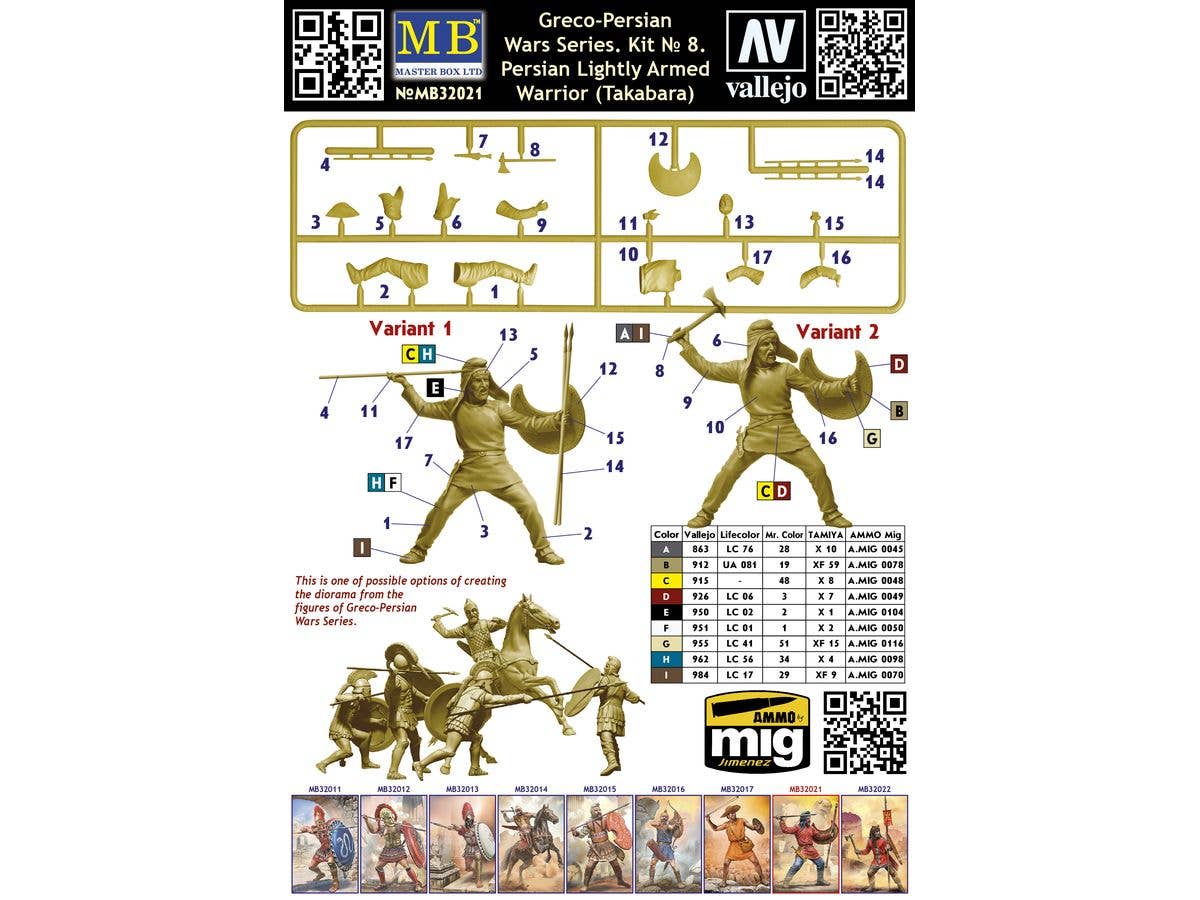 MASTER BOX 1/32 Greco-Persian Wars Series. Kit No 8. Persian Lightly Armed Warrior (Takabara) | 4820113082825