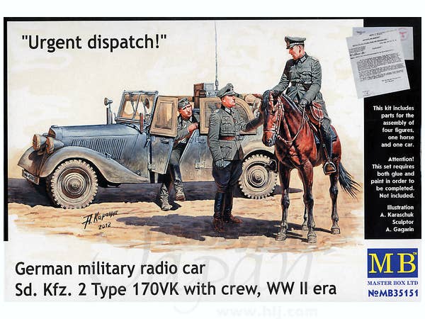 MASTER BOX Urgent dispatch. German military radio car Sd.Kfz. 2 Type 170VK with crew, WW II era | 4820113081095