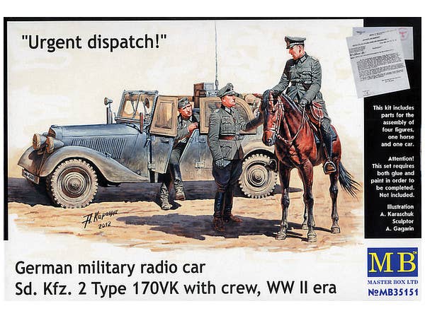 MASTER BOX Urgent dispatch. German military radio car Sd.Kfz. 2 Type 170VK with crew, WW II era | 4820113081095