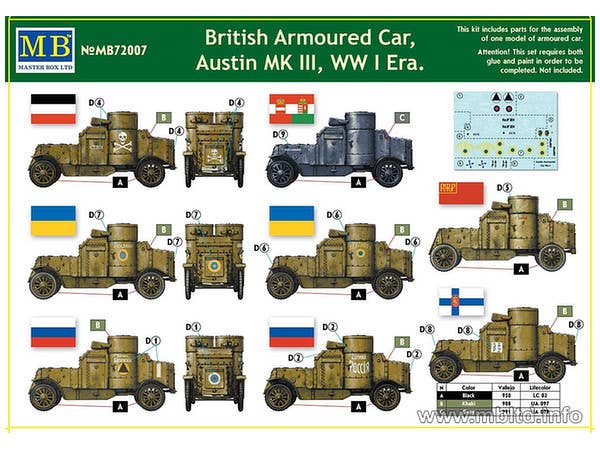 Master Box 1/72 British Armoured Car, Austin, Mk.III, WW I Era | 4820113080593