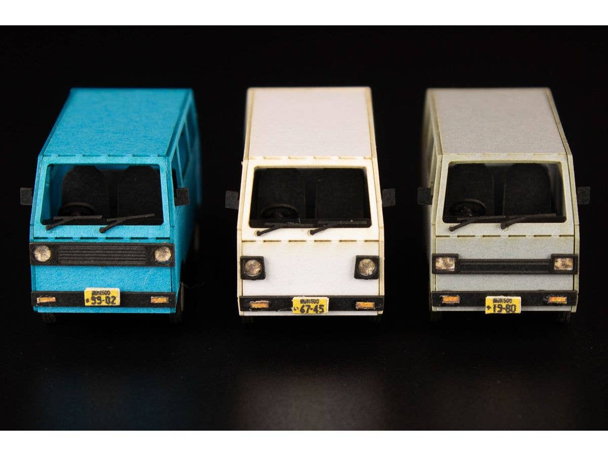 PMOA 1/80 Scale Paper kit Town Corner Accessory Series kei van(white/blue/silver) | 4582362386535