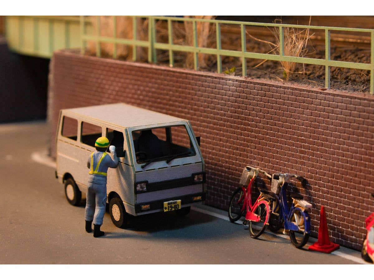 PMOA 1/80 Scale Paper kit Town Corner Accessory Series kei van(white/blue/silver) | 4582362386535