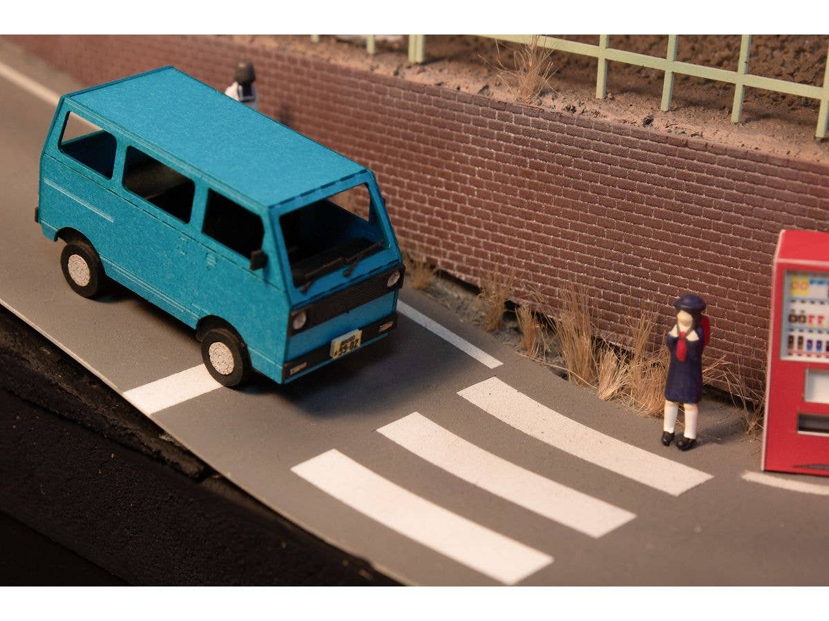 PMOA 1/80 Scale Paper kit Town Corner Accessory Series kei van(white/blue/silver) | 4582362386535