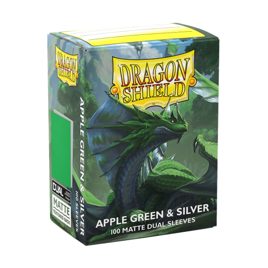 DRAGON SHIELD SLEEVES DUAL MATTE APPLE GREEN AND SILVER 100CT | 5706569150730