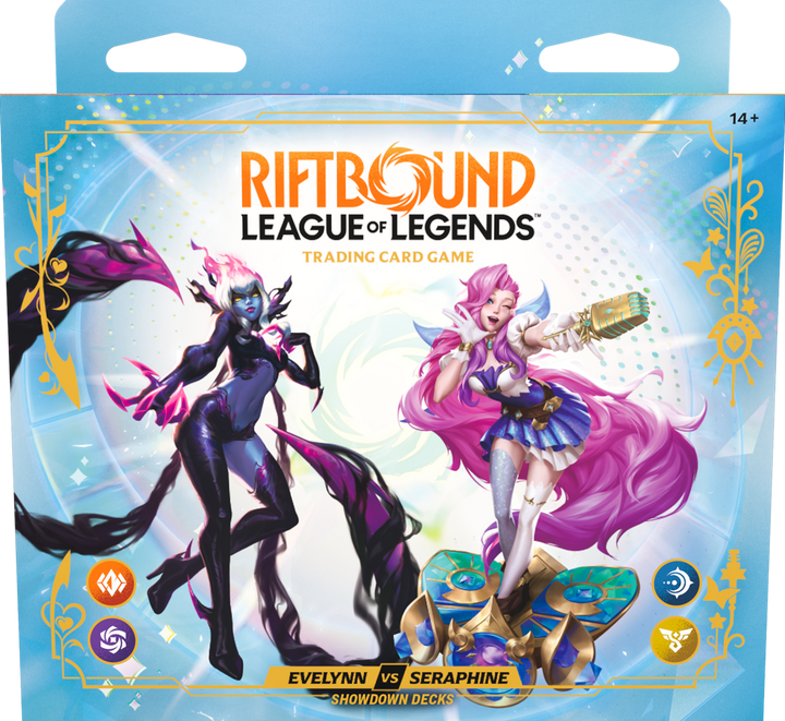 RIFTBOUND LEAGUE OF LEGENDS TCG RADIANCE SHOWDOWN DECK DISPLAY - EVELYNN VS SERAPHINE 4CT | 810155276263