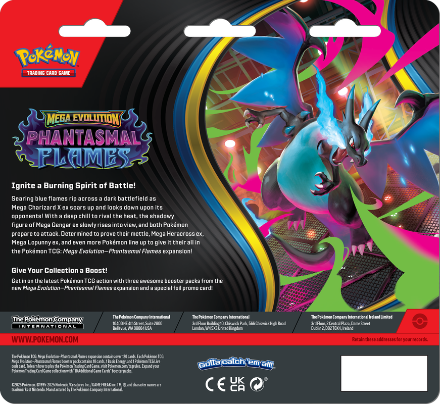 POKEMON ME02 PHANTASMAL FLAMES 3PK BLISTER | 196214143340