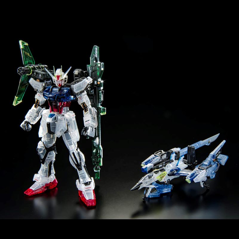 P-Bandai RG 1/144 The Gundam Base Limited Aile Strike Gundam & Skygrasper Launcher/Sword Pack Set [Clear Color]