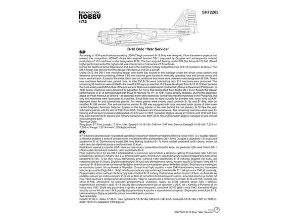 Special Hobby 1/72 B-18 Bolo WWII Service | 8594071083601