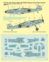 Special Hobby 1/72 Bf 109E-4 German Ace H. Wick Decal Motley Camo | 8594071087883