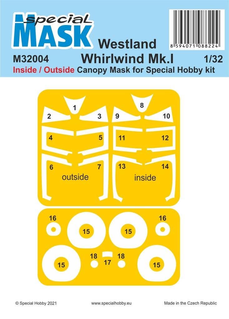 Special Hobby 1/32 Westland Whirlwind Mk.I Inside/Outside MASK | 8594071088224