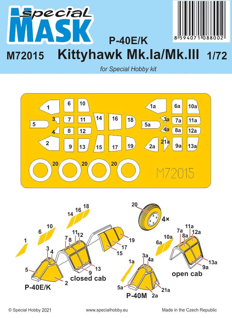 Special Hobby 1/72 P-40E/K Kittyhawk Mk.Ia/Mk.III Mask | 8594071088002