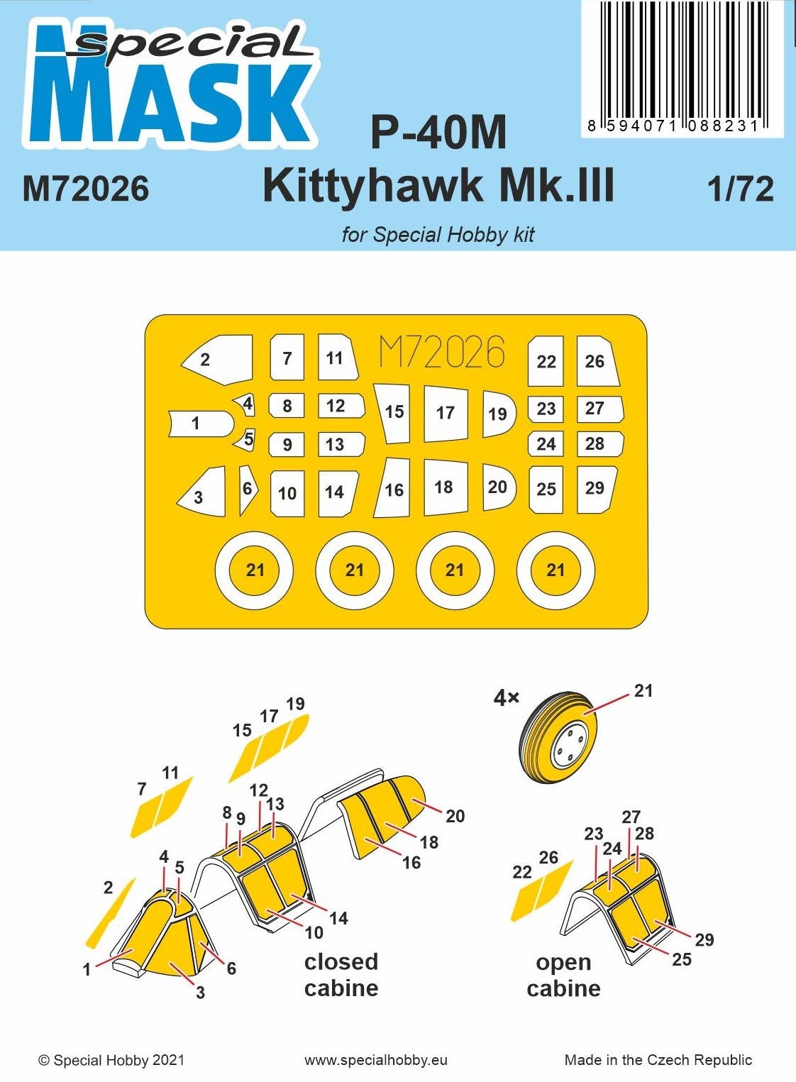 Special Hobby 1/72 P-40M Warhawk/Kittyhawk Mk.III Mask | 8594071088231